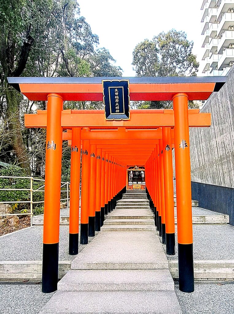 Il tunnel di torii verso l'Ikuta Inari Daimyōjin