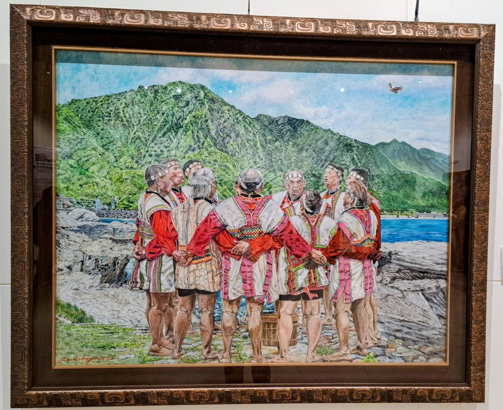 Cerchio rituale di anziani indigeni, dipinto esposto al Chiang Kai-shek Memorial Hall